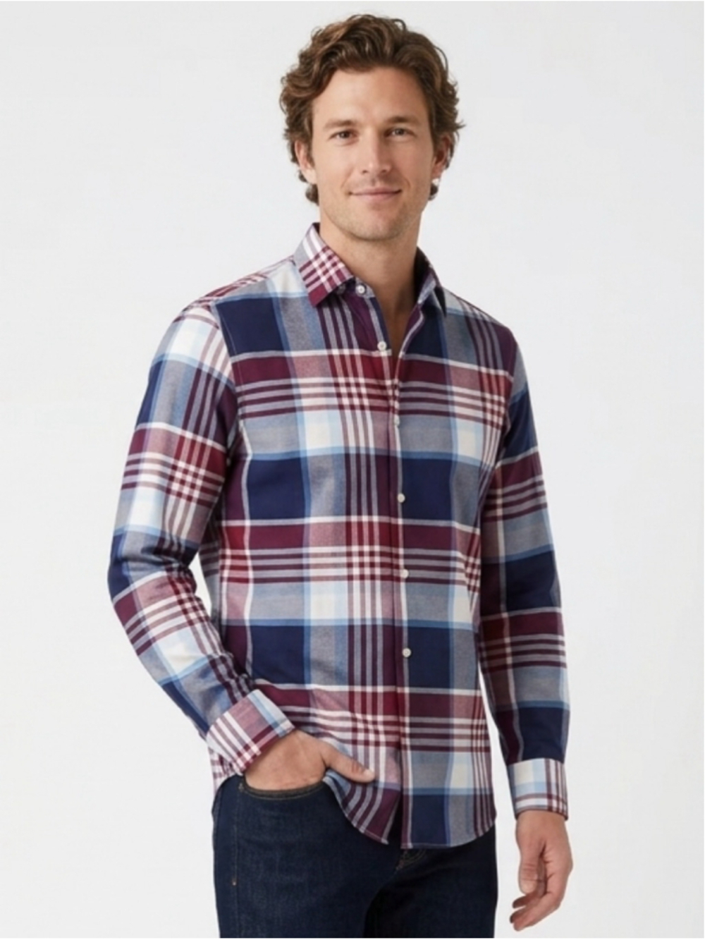 Banana Republic Camden Fit Plaid Button Down Shirt L Non-Iron Preppy Classic 972